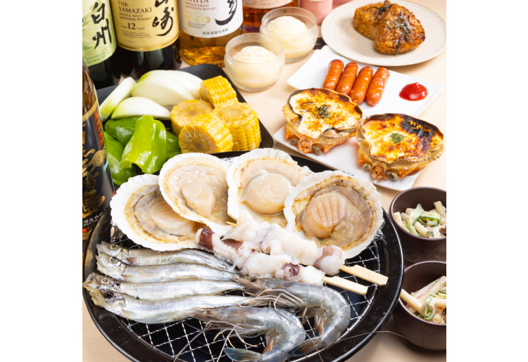 ★2H飲み放題付き★イカゲソや北海道産ほたてなど、全８品◆浜焼きコース◆
